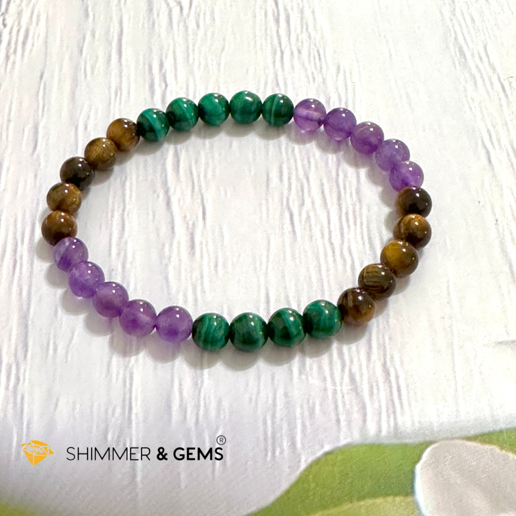 Career & Success Luck Remedy Bracelet 6mm (Amethyst, Tiger’s Eye & Malachite)