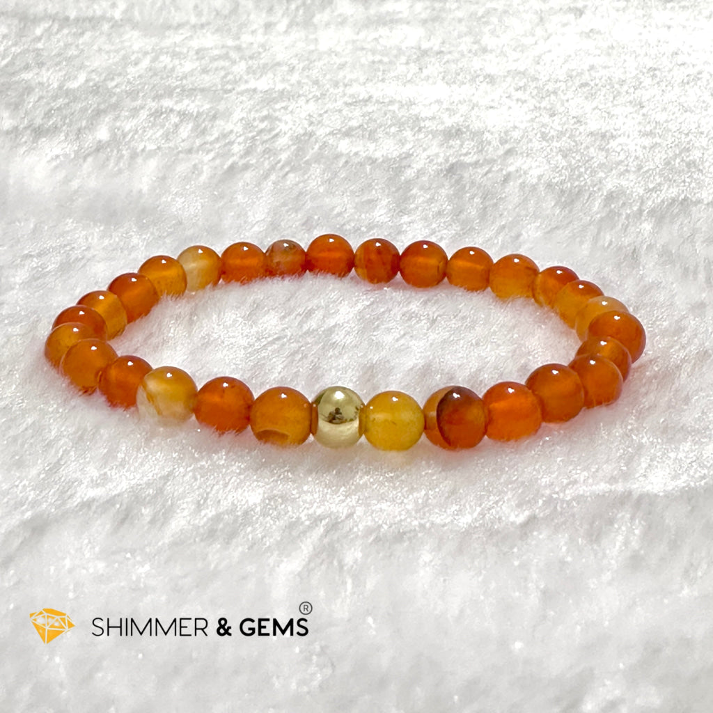 Carnelian 6mm Bracelet with 14k gold filled bead