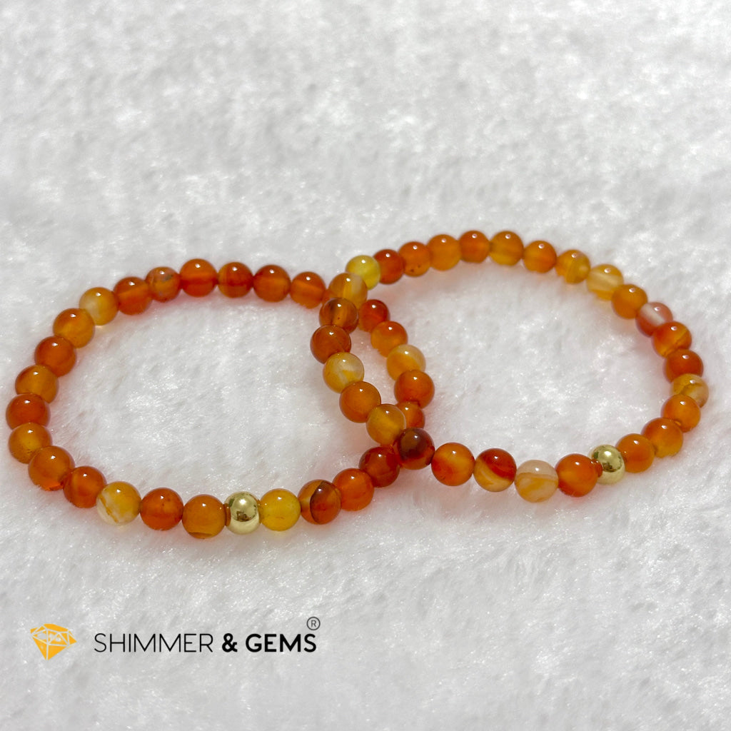 Carnelian 6mm Bracelet with 14k gold filled bead