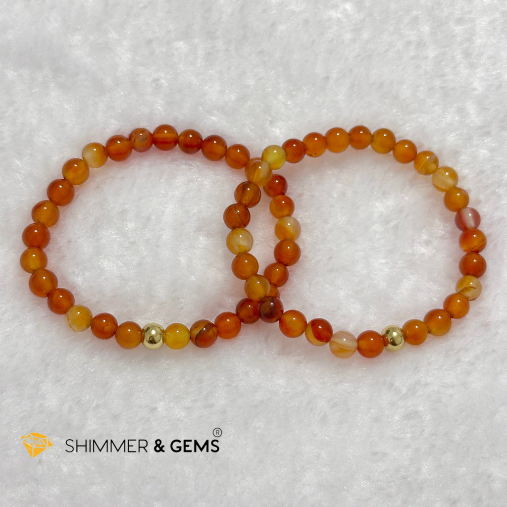 Carnelian 6mm Bracelet with 14k gold filled bead