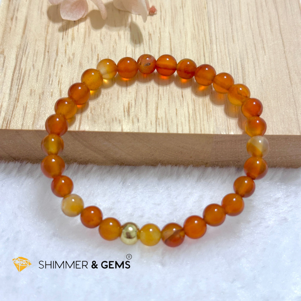 Carnelian 6mm Bracelet with 14k gold filled bead