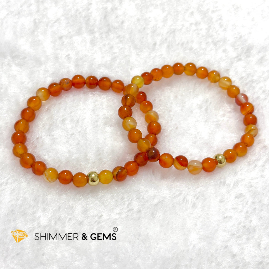 Carnelian 6mm Bracelet with 14k gold filled bead