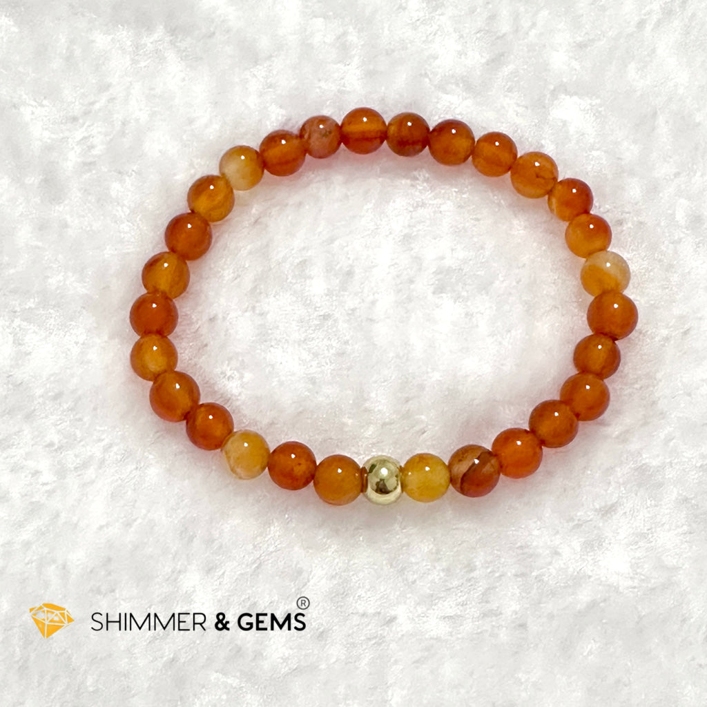 Carnelian 6mm Bracelet with 14k gold filled bead