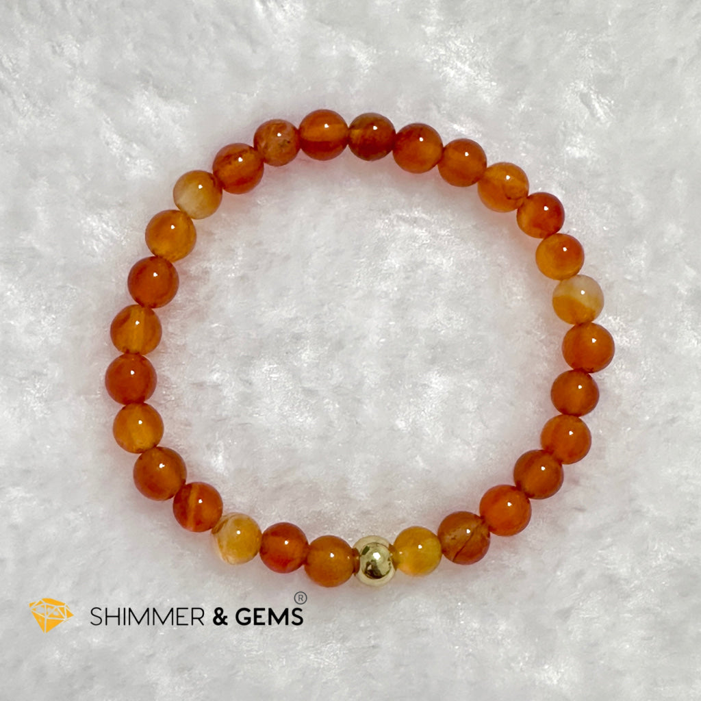 Carnelian 6mm Bracelet with 14k gold filled bead