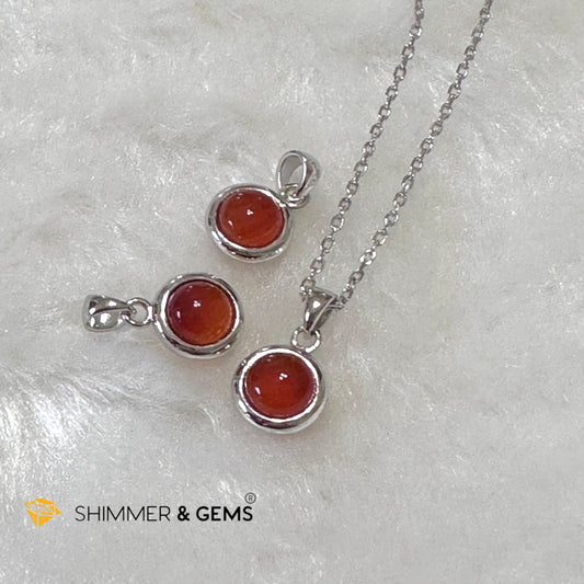 Carnelian 6mm Round 925 Silver Pendant AAA