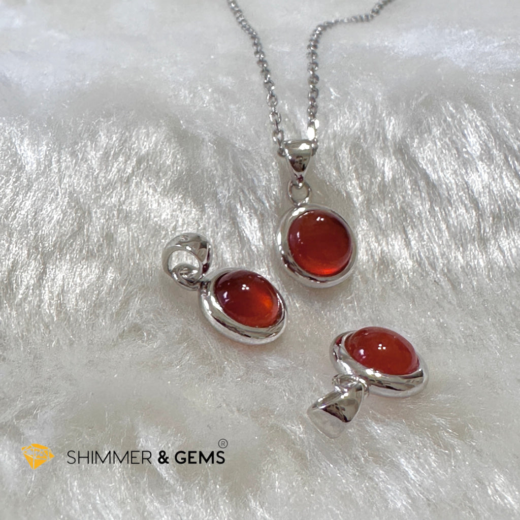Carnelian 6mm Round 925 Silver Pendant AAA