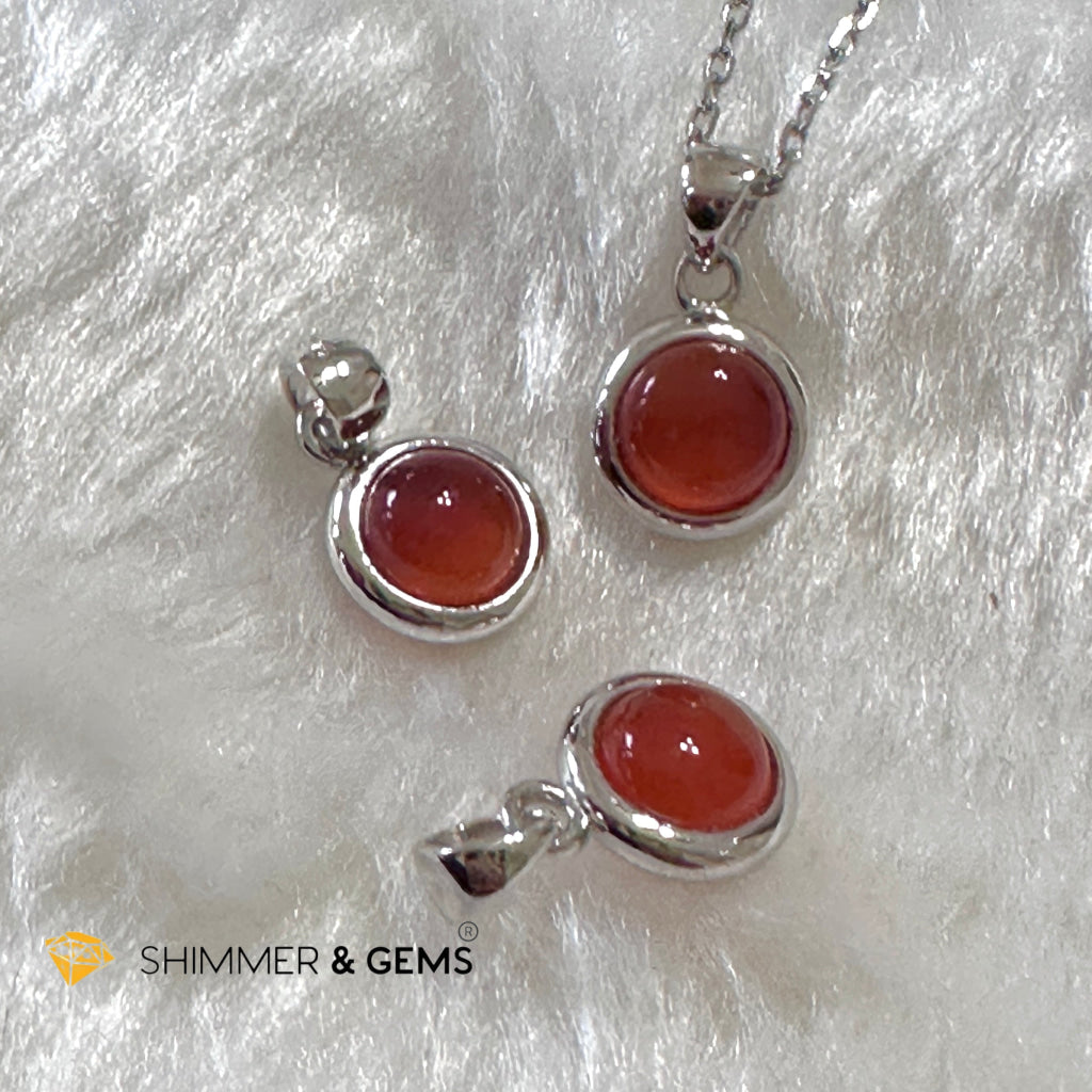 Carnelian 6mm Round 925 Silver Pendant AAA