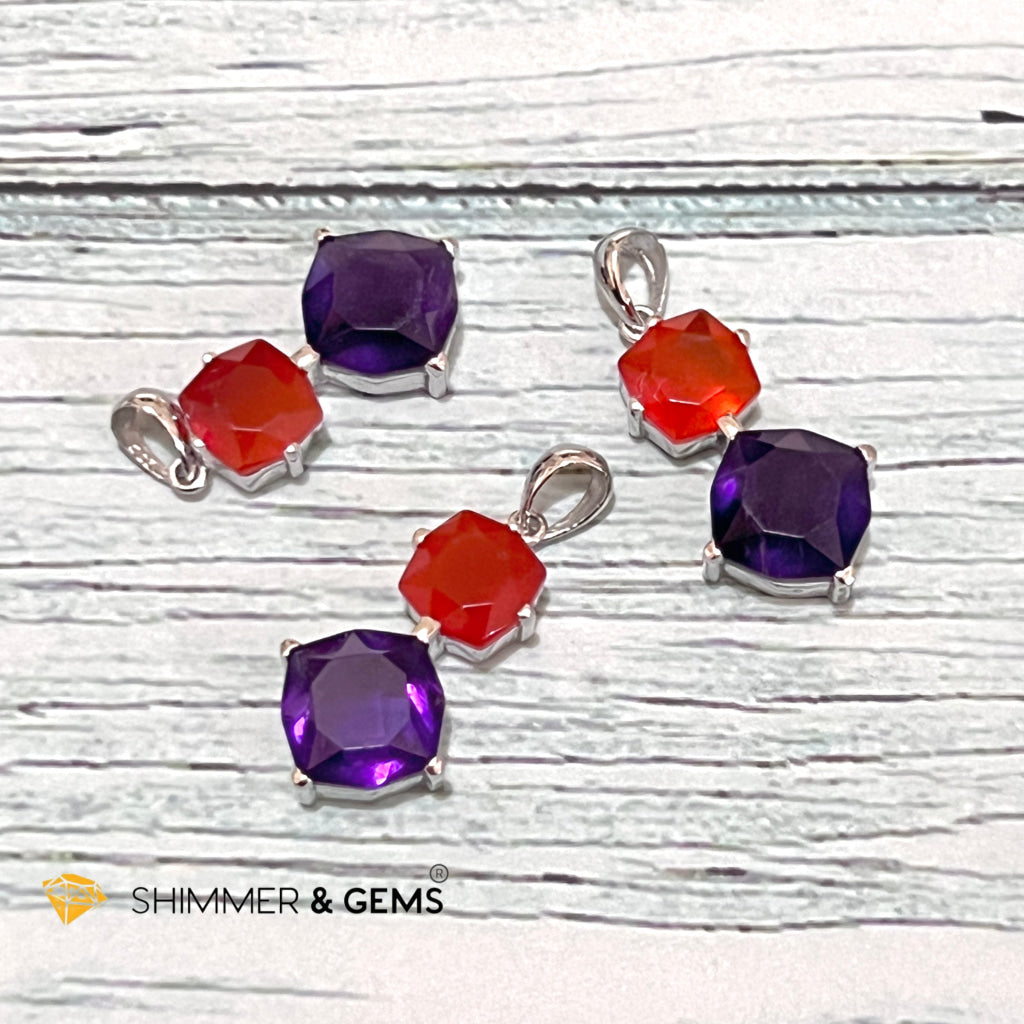 Carnelian & Amethyst 925 Silver Pendant (Double Stones)