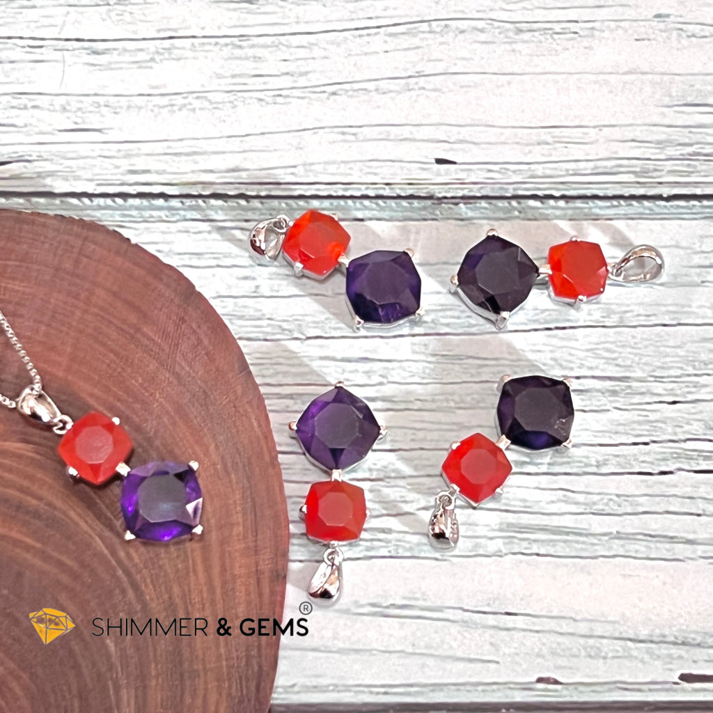 Carnelian & Amethyst 925 Silver Pendant (Double Stones)