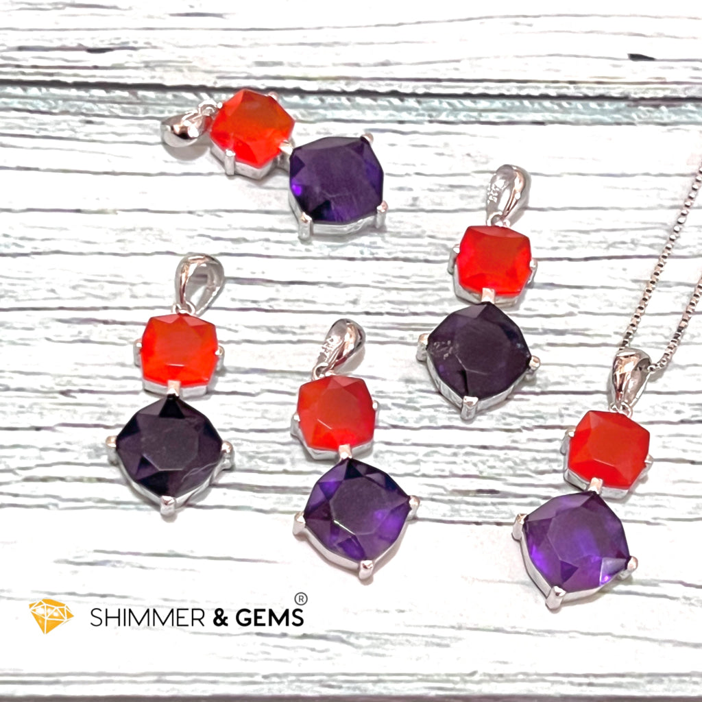 Carnelian & Amethyst 925 Silver Pendant (Double Stones)