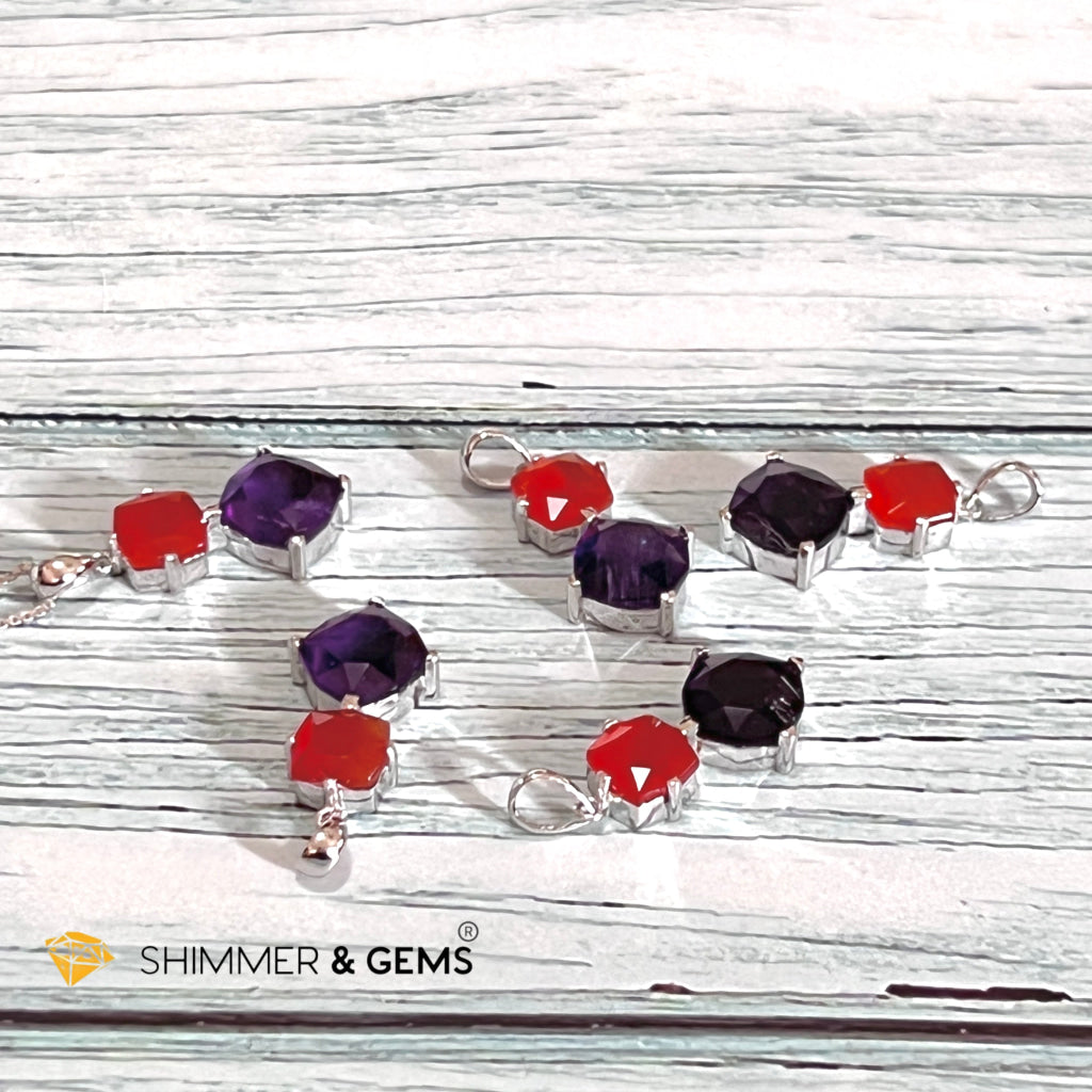 Carnelian & Amethyst 925 Silver Pendant (Double Stones)