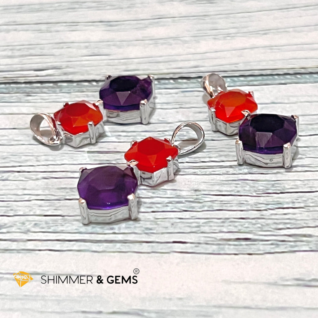 Carnelian & Amethyst 925 Silver Pendant (Double Stones)