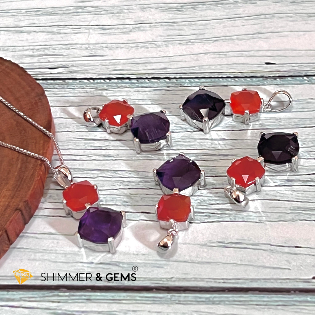 Carnelian & Amethyst 925 Silver Pendant (Double Stones)