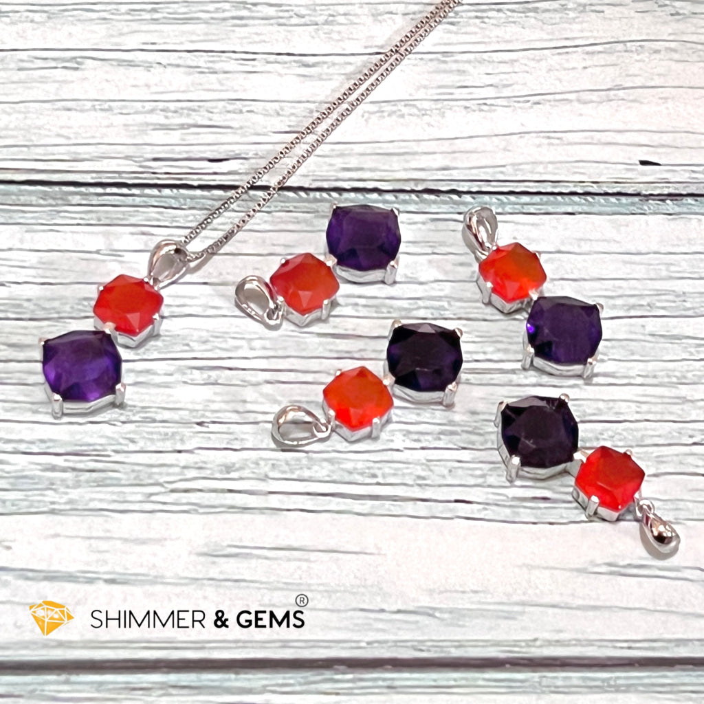 Carnelian & Amethyst 925 Silver Pendant (Double Stones)