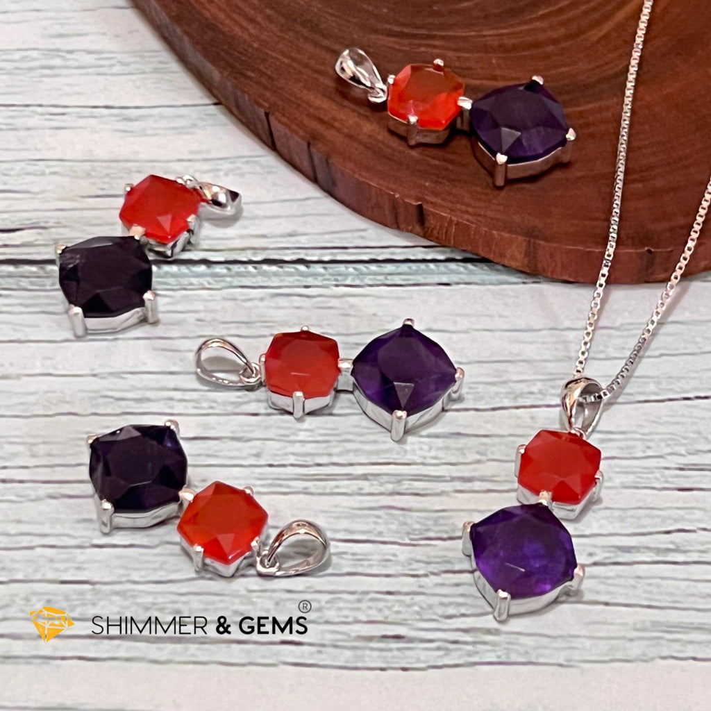 Carnelian & Amethyst 925 Silver Pendant (Double Stones)