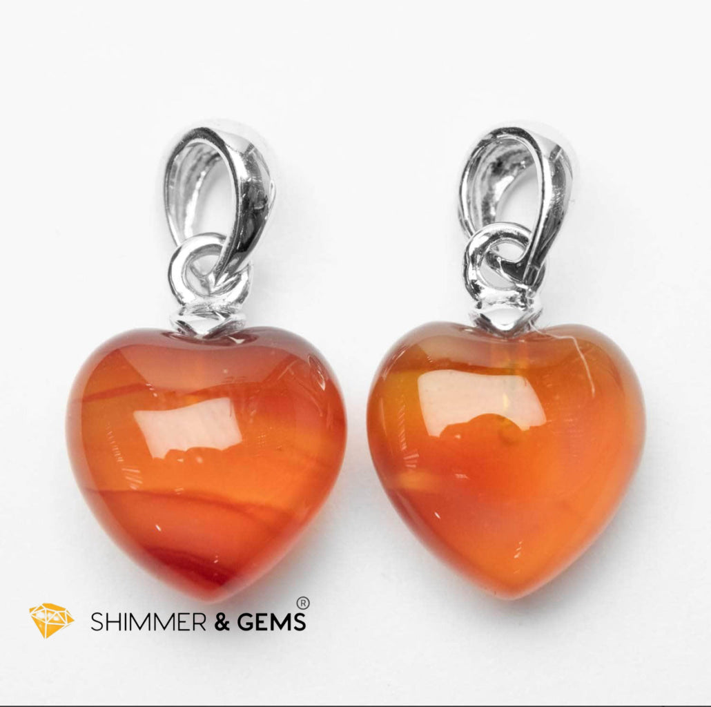 Carnelian Heart 925 Pendant (Courage, Vitality & Creative Fire)10mm