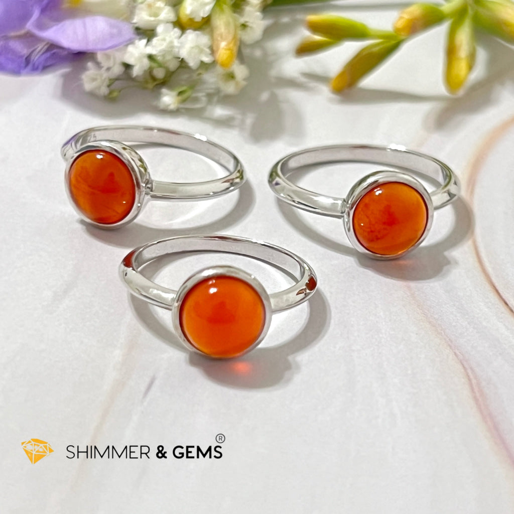 Carnelian Round (8Mm) 925 Silver Ring