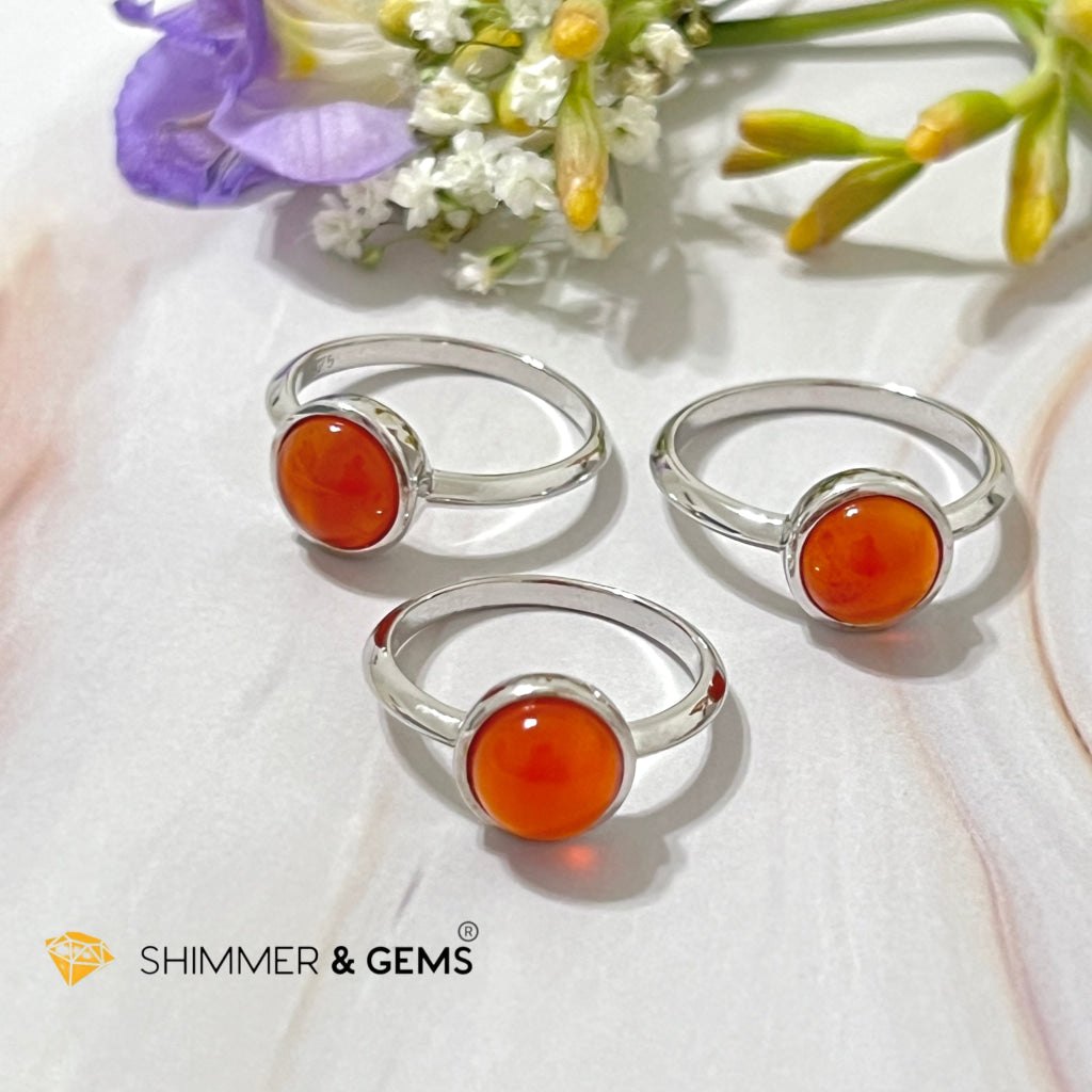 Carnelian Round (8Mm) 925 Silver Ring