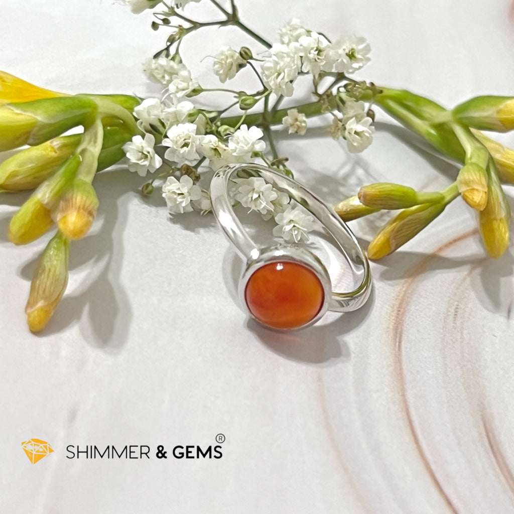 Carnelian Round (8Mm) 925 Silver Ring