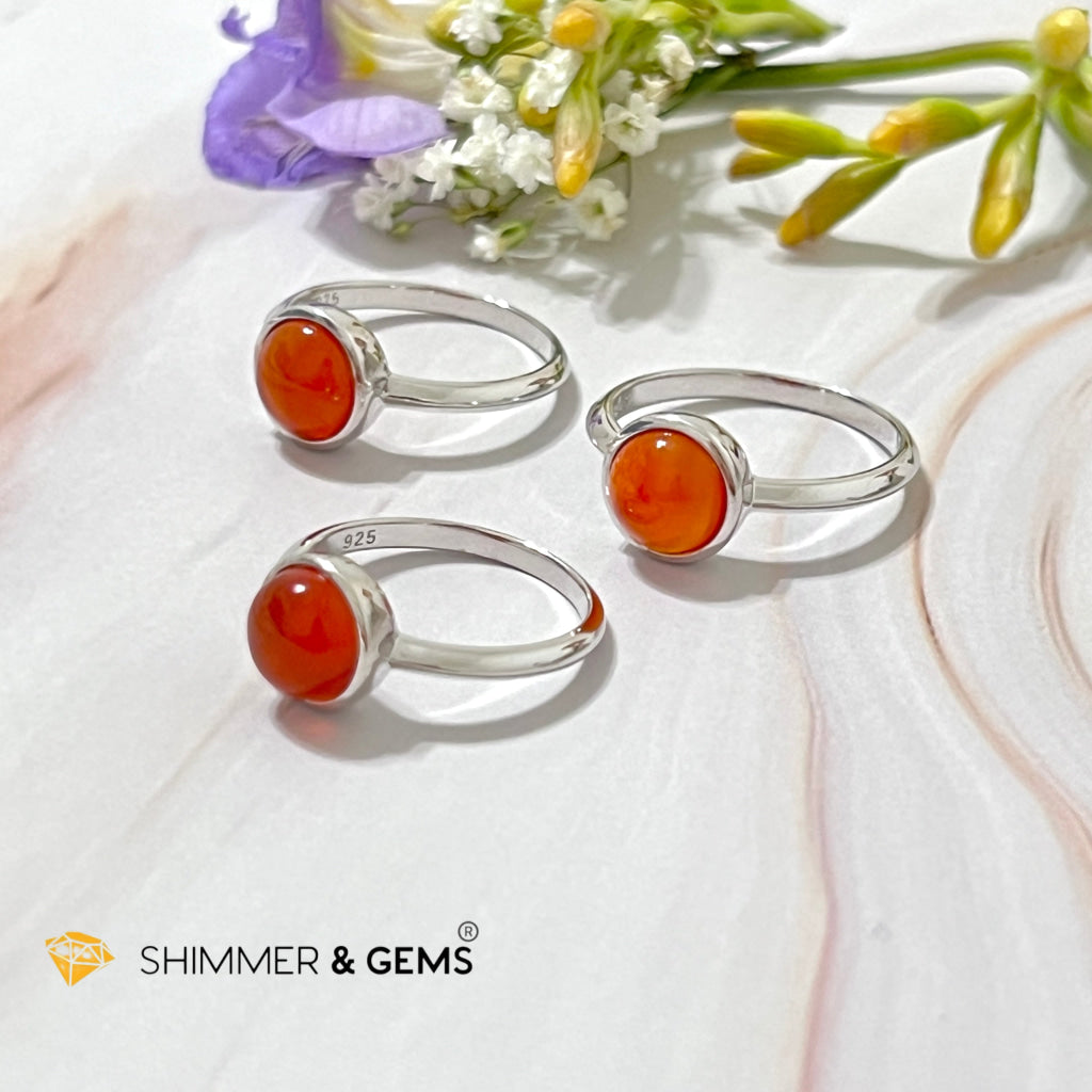 Carnelian Round (8Mm) 925 Silver Ring