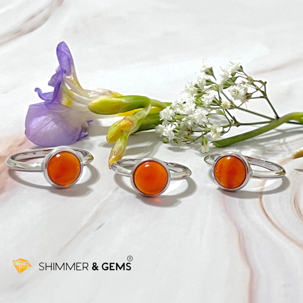 Carnelian Round (8Mm) 925 Silver Ring