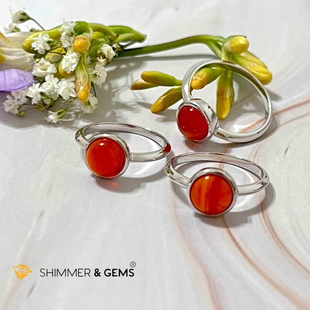 Carnelian Round (8Mm) 925 Silver Ring