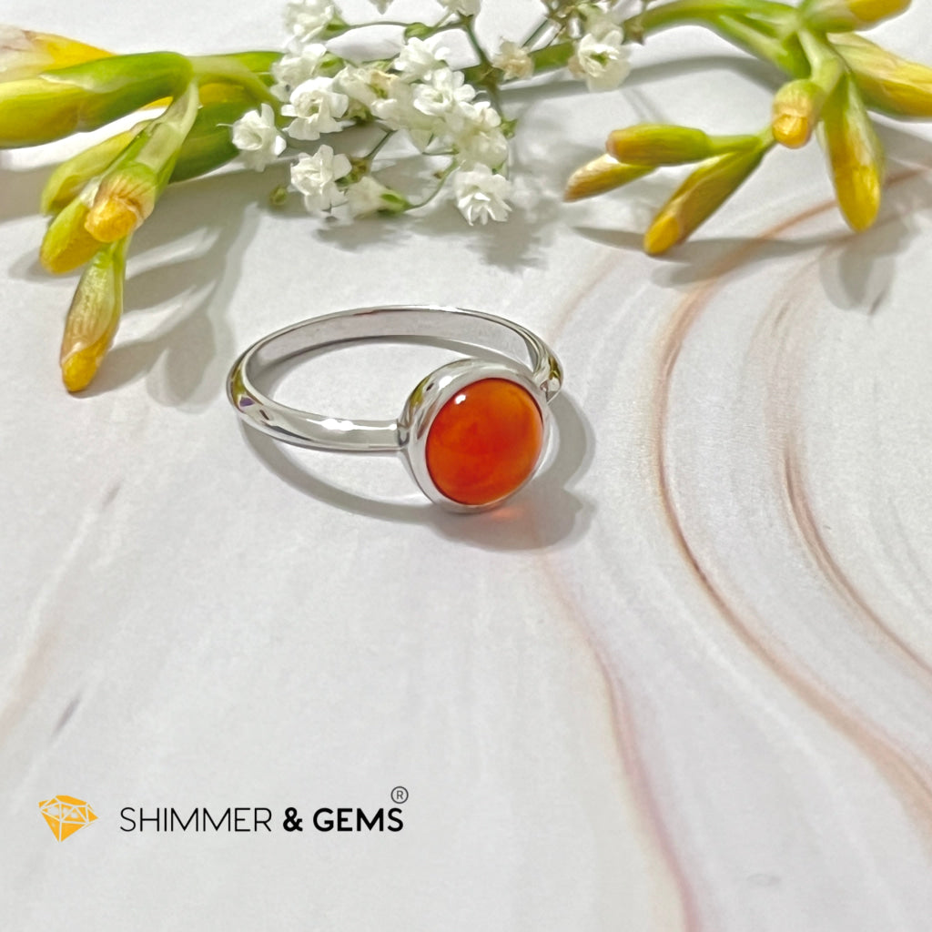 Carnelian Round (8Mm) 925 Silver Ring