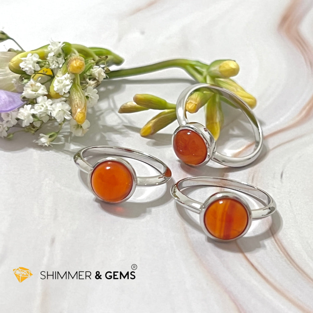 Carnelian Round (8Mm) 925 Silver Ring