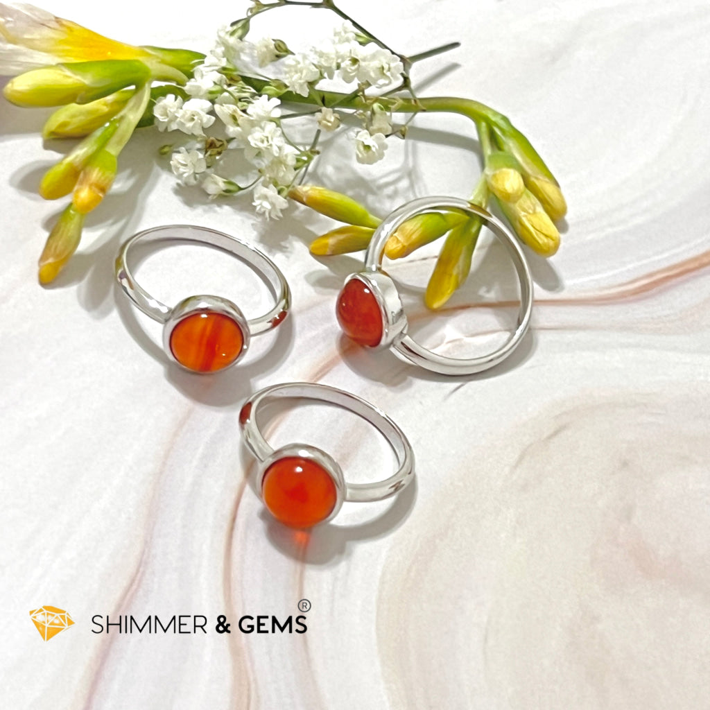 Carnelian Round (8Mm) 925 Silver Ring