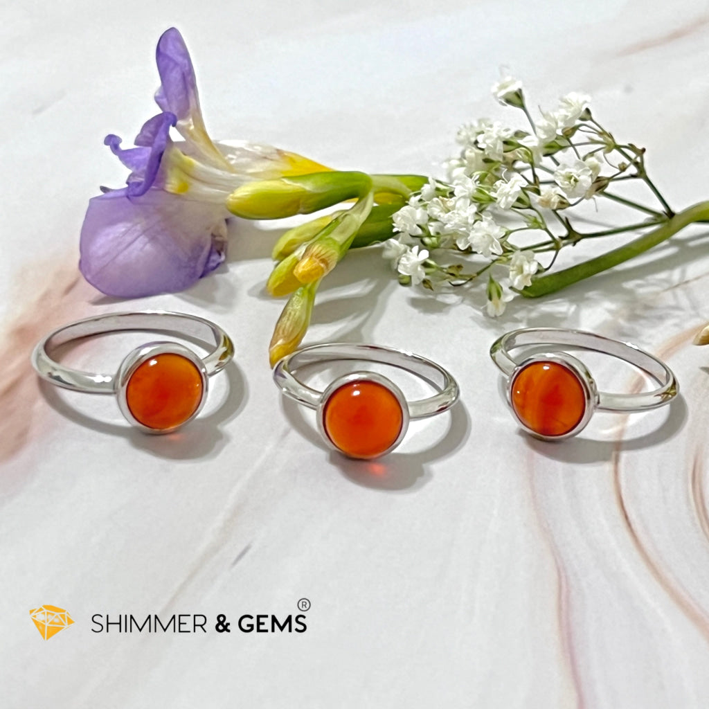 Carnelian Round (8Mm) 925 Silver Ring