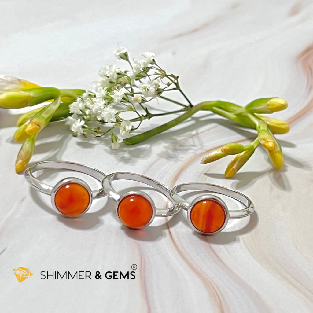 Carnelian Round (8Mm) 925 Silver Ring