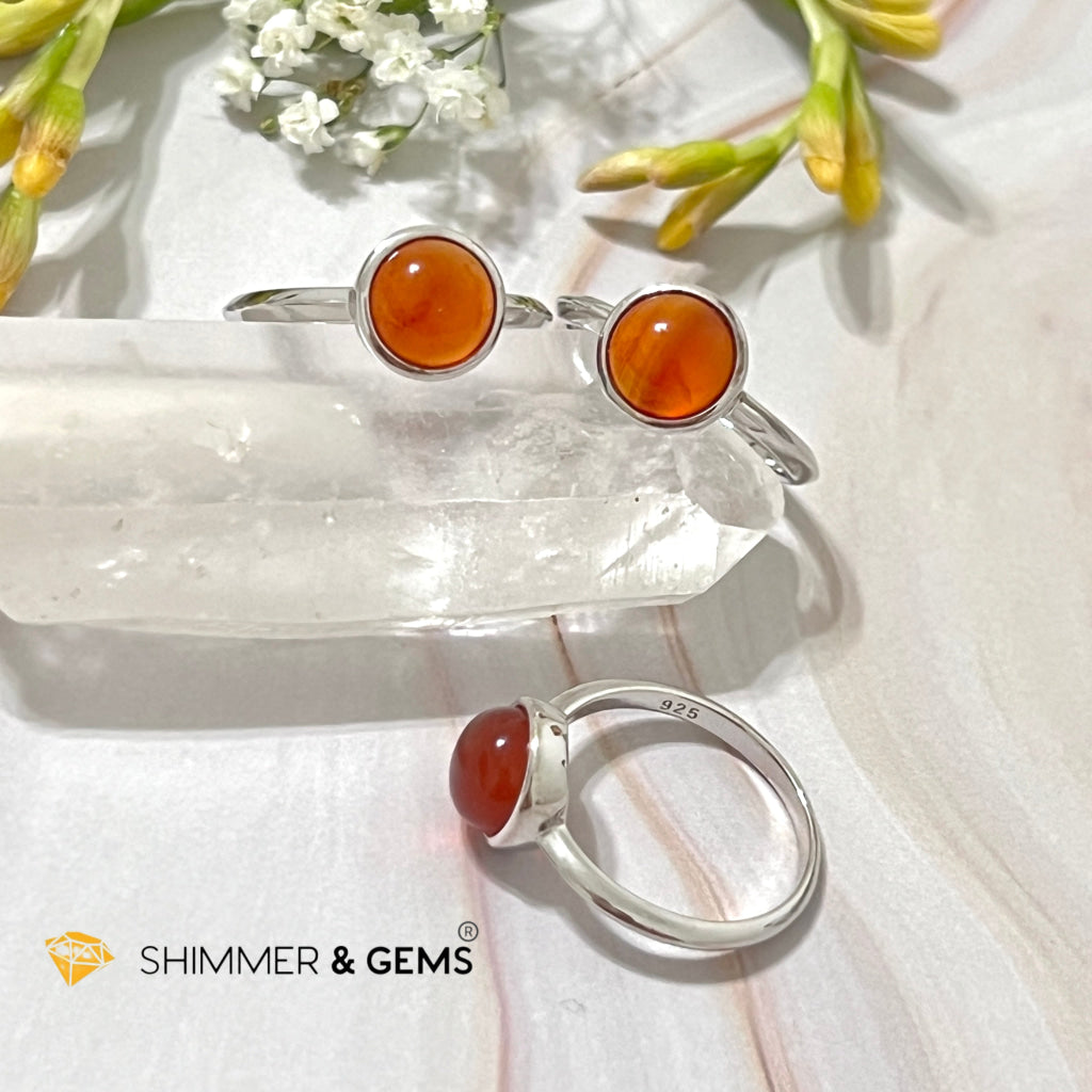 Carnelian Round (8Mm) 925 Silver Ring