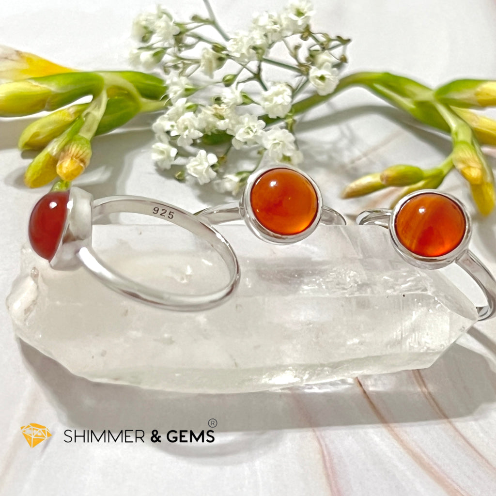 Carnelian Round (8Mm) 925 Silver Ring