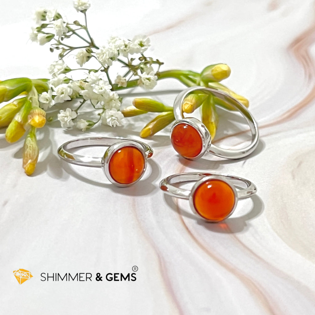 Carnelian Round (8Mm) 925 Silver Ring