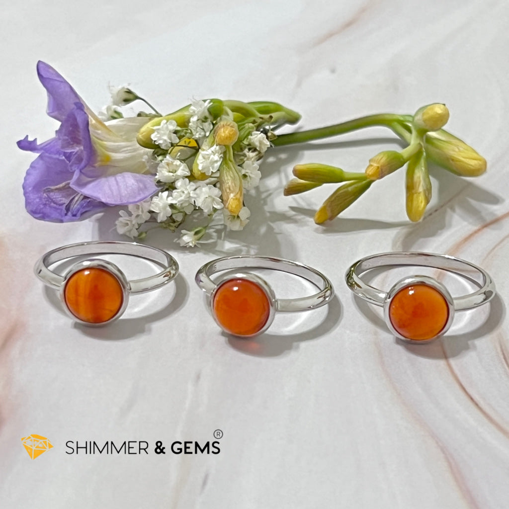 Carnelian Round (8Mm) 925 Silver Ring