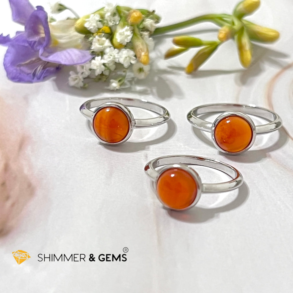 Carnelian Round (8Mm) 925 Silver Ring