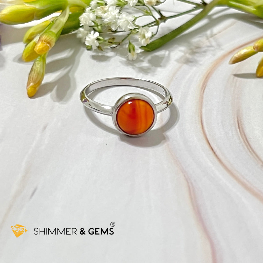 Carnelian Round (8Mm) 925 Silver Ring