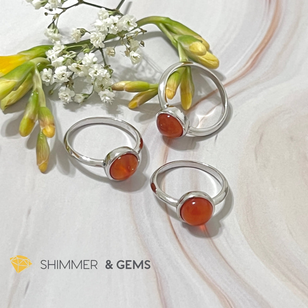 Carnelian Round (8Mm) 925 Silver Ring