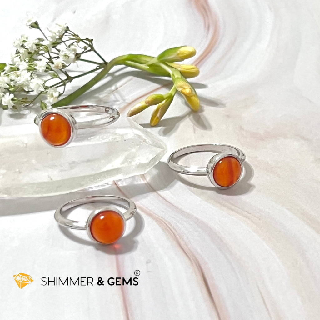 Carnelian Round (8Mm) 925 Silver Ring