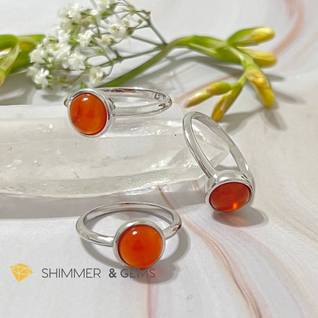 Carnelian Round (8Mm) 925 Silver Ring