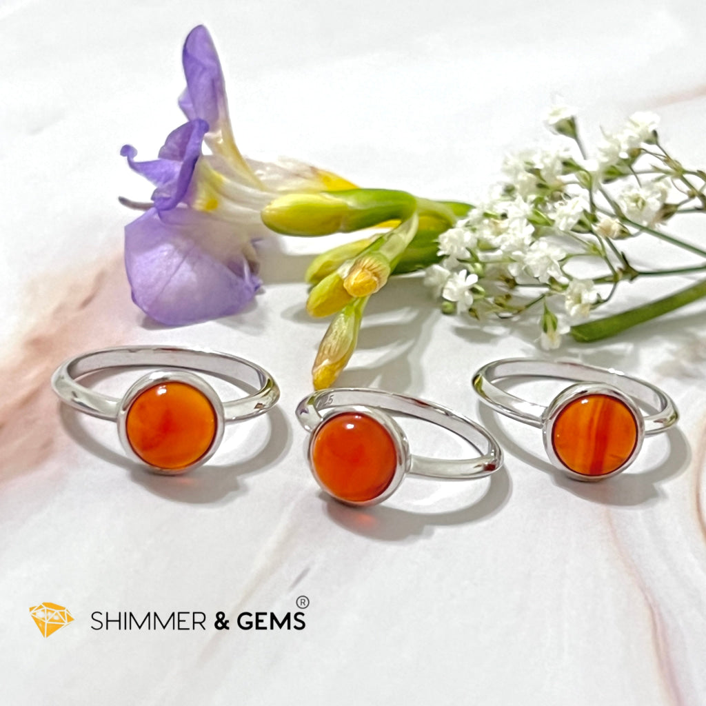 Carnelian Round (8Mm) 925 Silver Ring