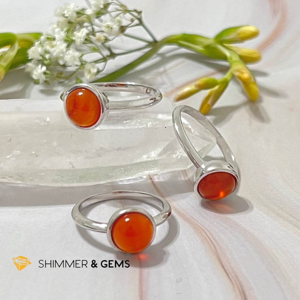 Carnelian Round (8Mm) 925 Silver Ring