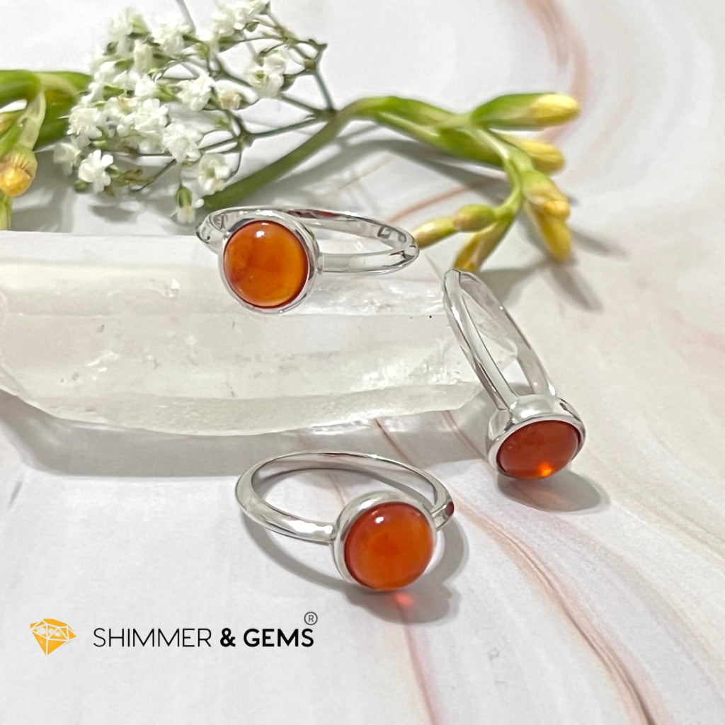 Carnelian Round (8Mm) 925 Silver Ring