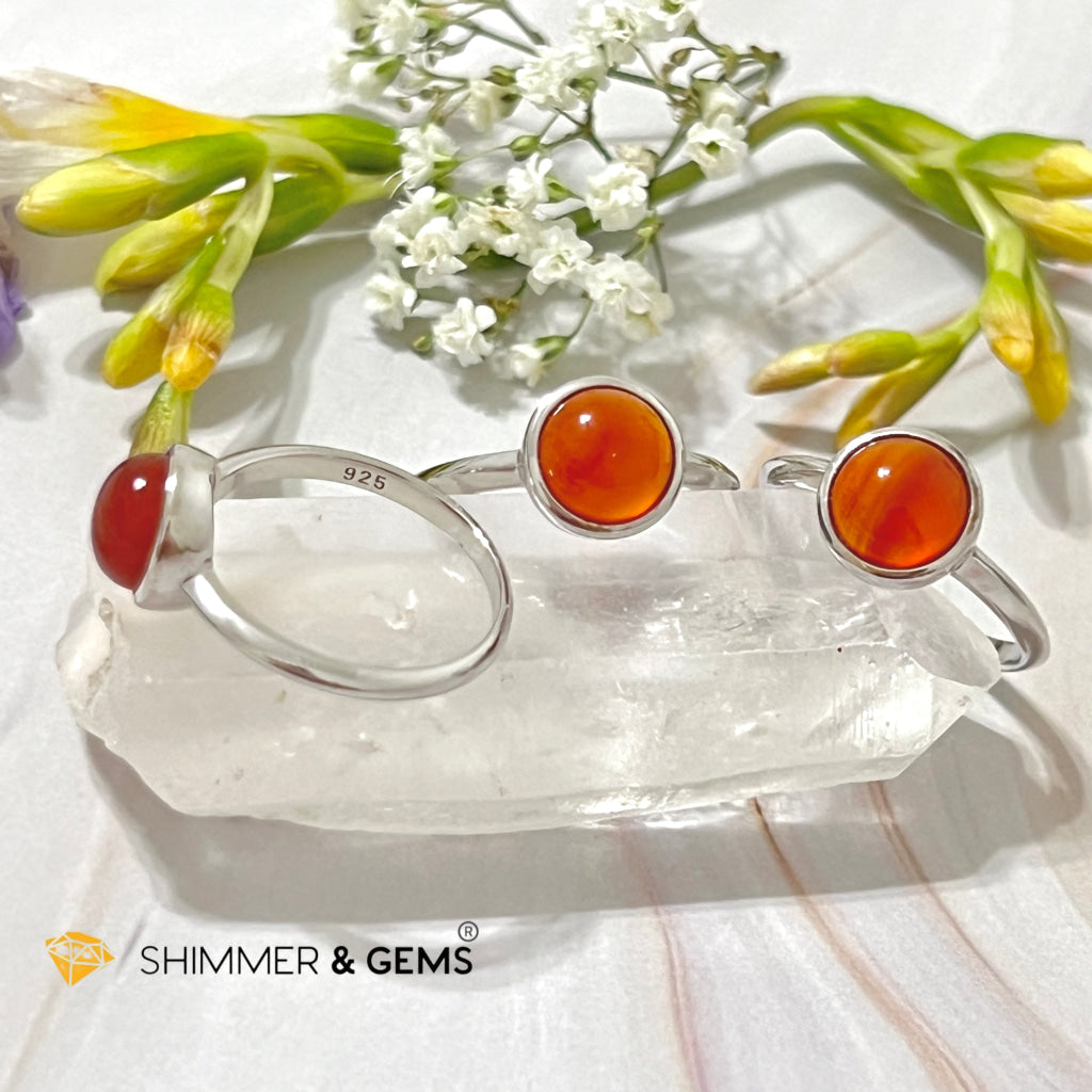 Carnelian Round (8Mm) 925 Silver Ring