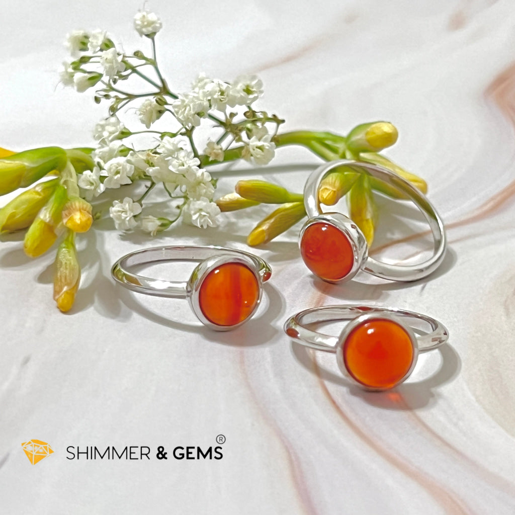 Carnelian Round (8Mm) 925 Silver Ring