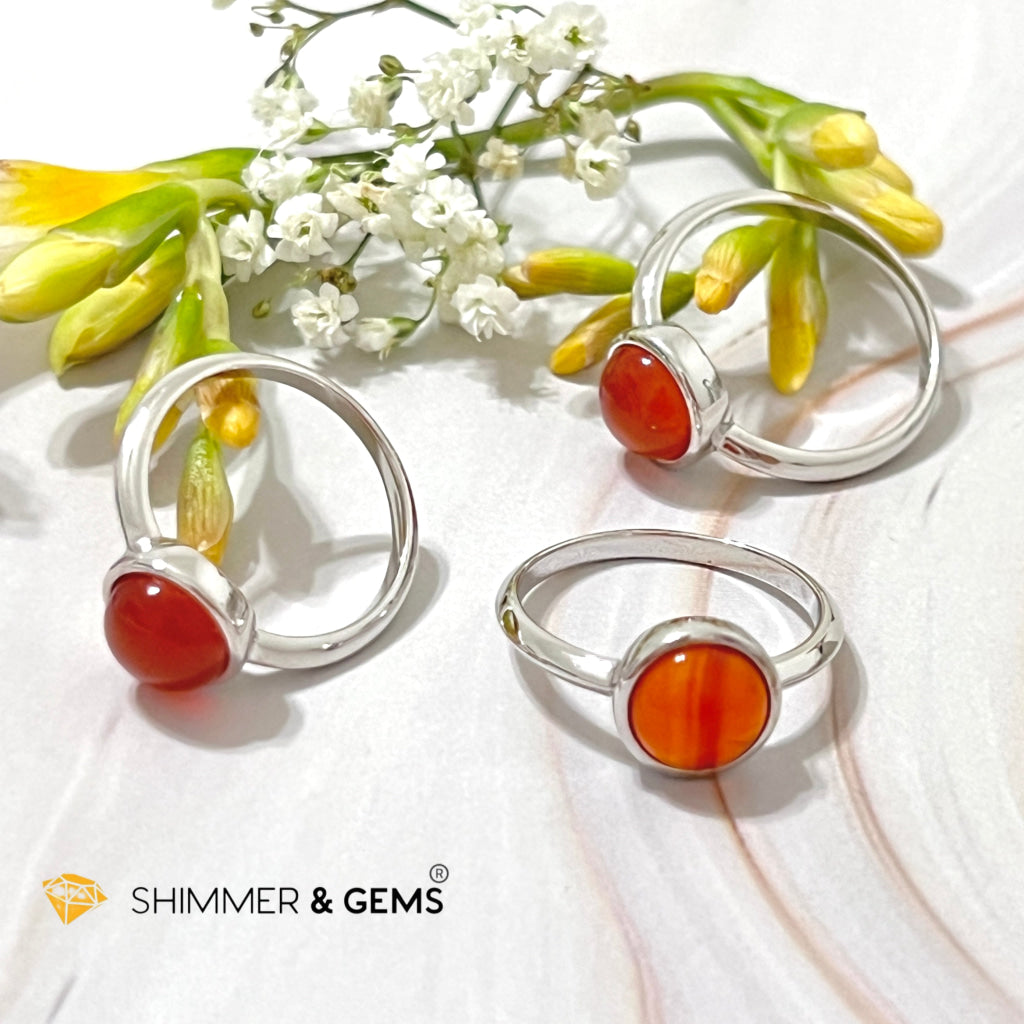 Carnelian Round (8Mm) 925 Silver Ring