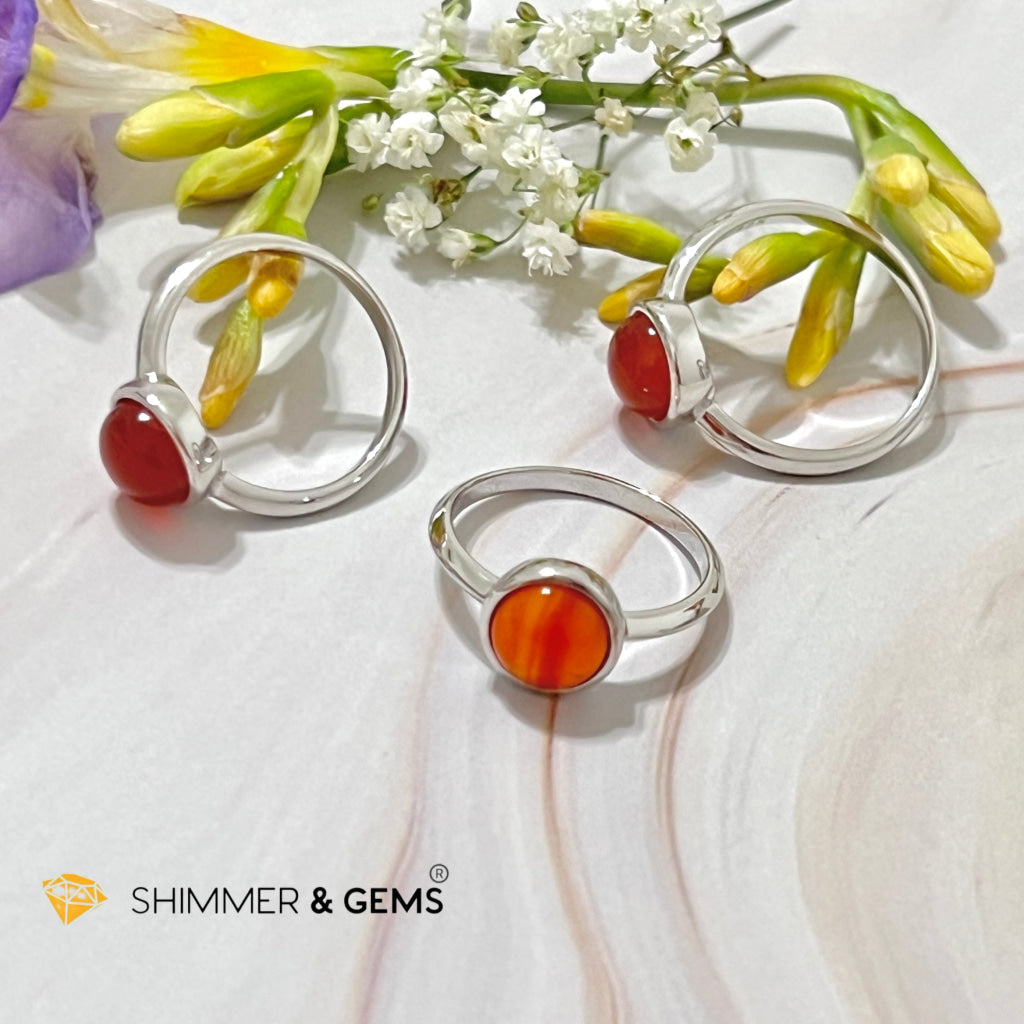 Carnelian Round (8Mm) 925 Silver Ring