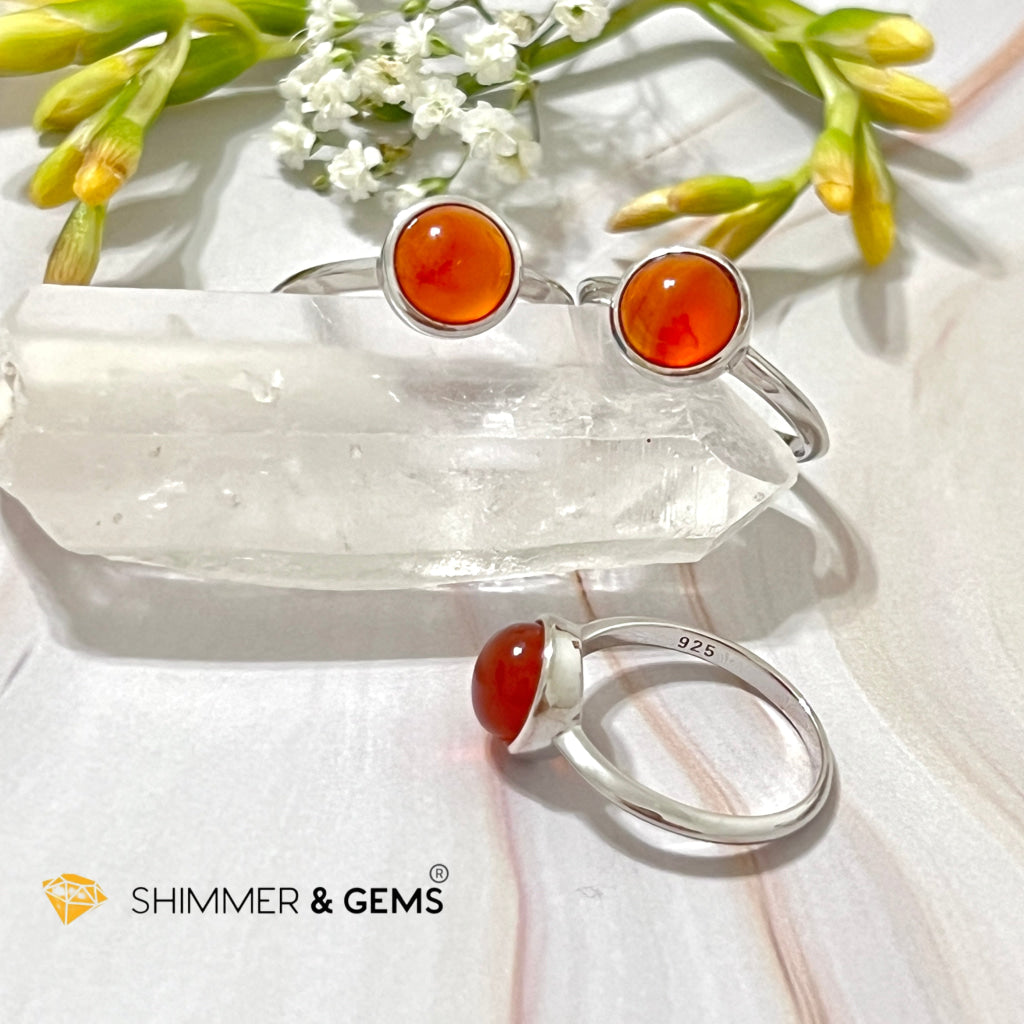 Carnelian Round (8Mm) 925 Silver Ring