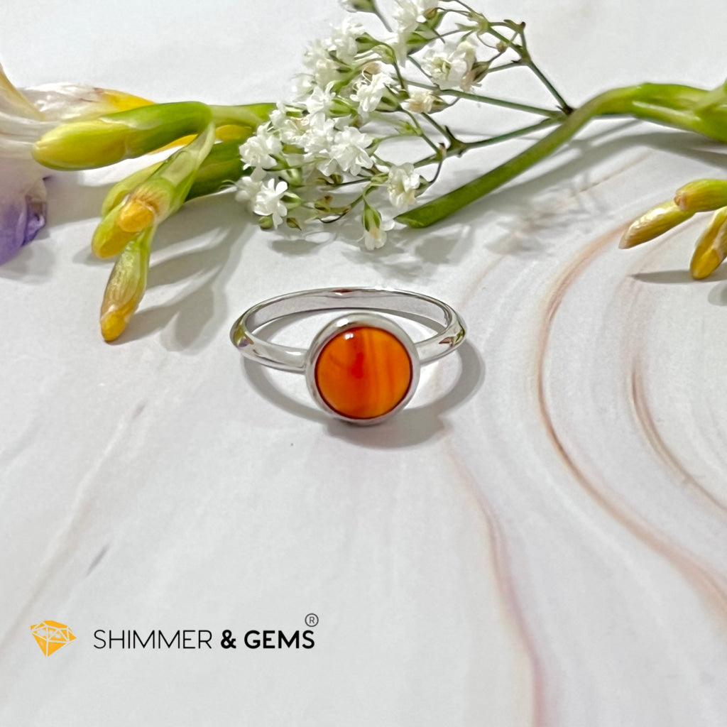 Carnelian Round (8Mm) 925 Silver Ring