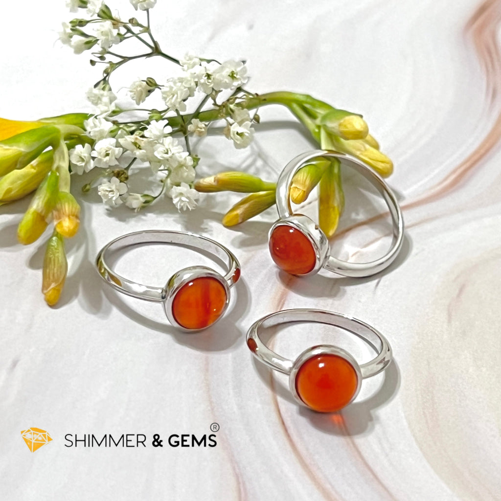 Carnelian Round (8Mm) 925 Silver Ring